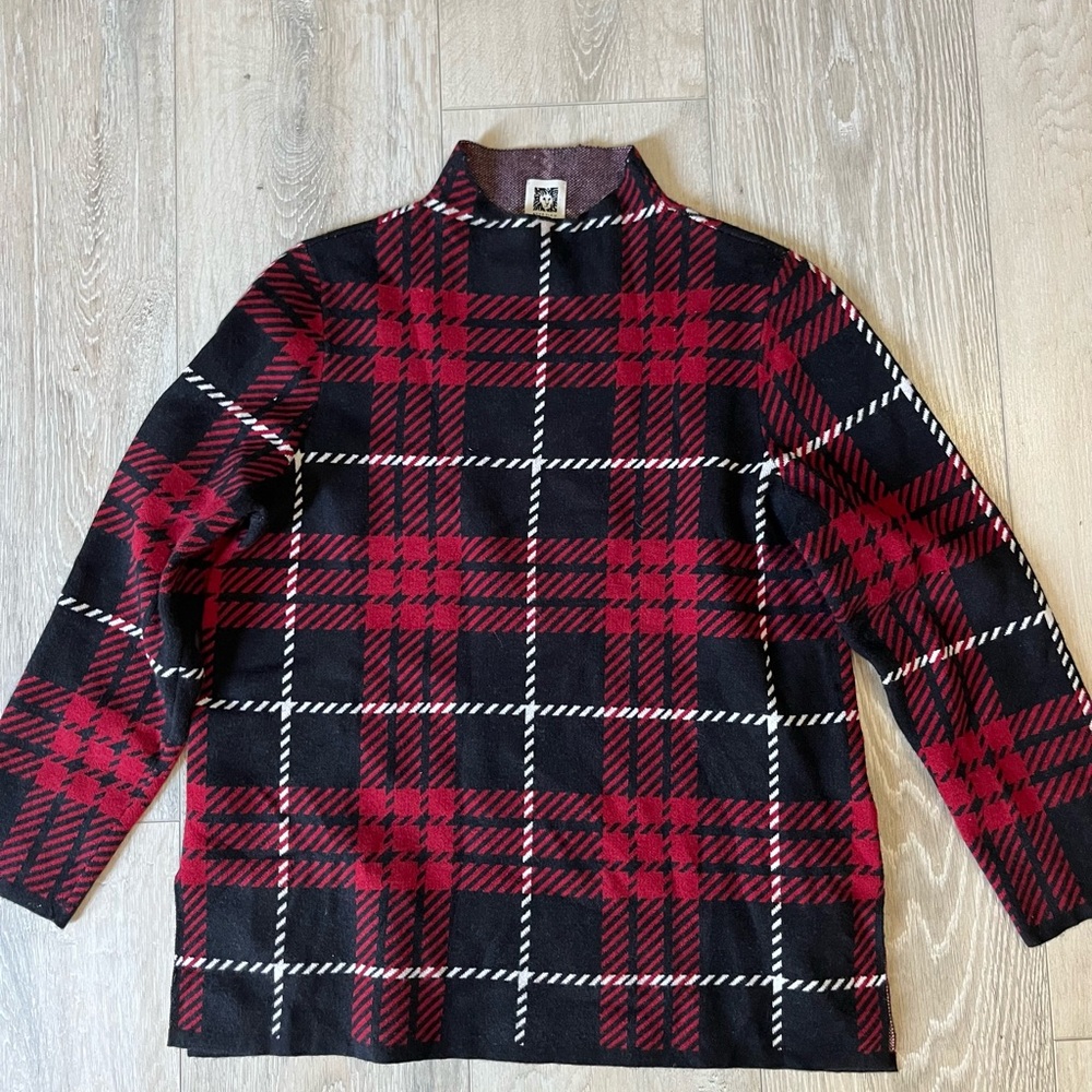 Anne Klein Red and Black Patterned Sweater